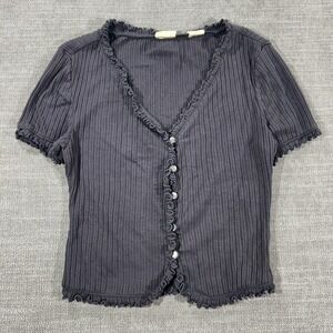 Levi's Cardigan Top Womens XS Gray Excellent Ribbed Lettuce Trim Button Front